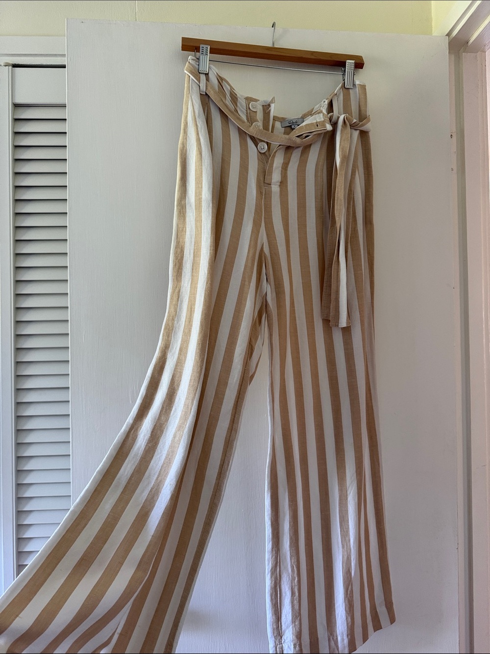 Rails Beige & White Striped Wide-Leg Paperbag Pants